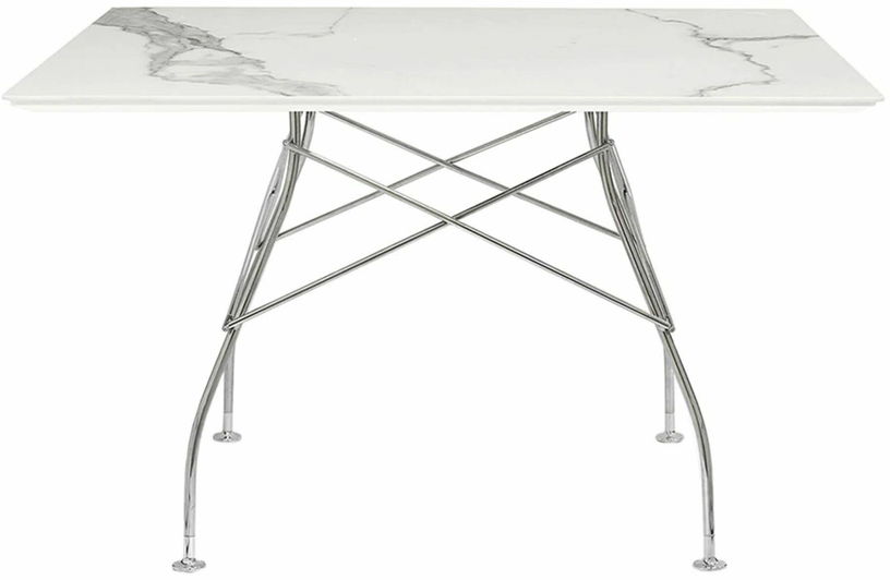 Table à manger effet marbre blanc et chromé 118x118 Glossy - Kartell - The Cool Republic