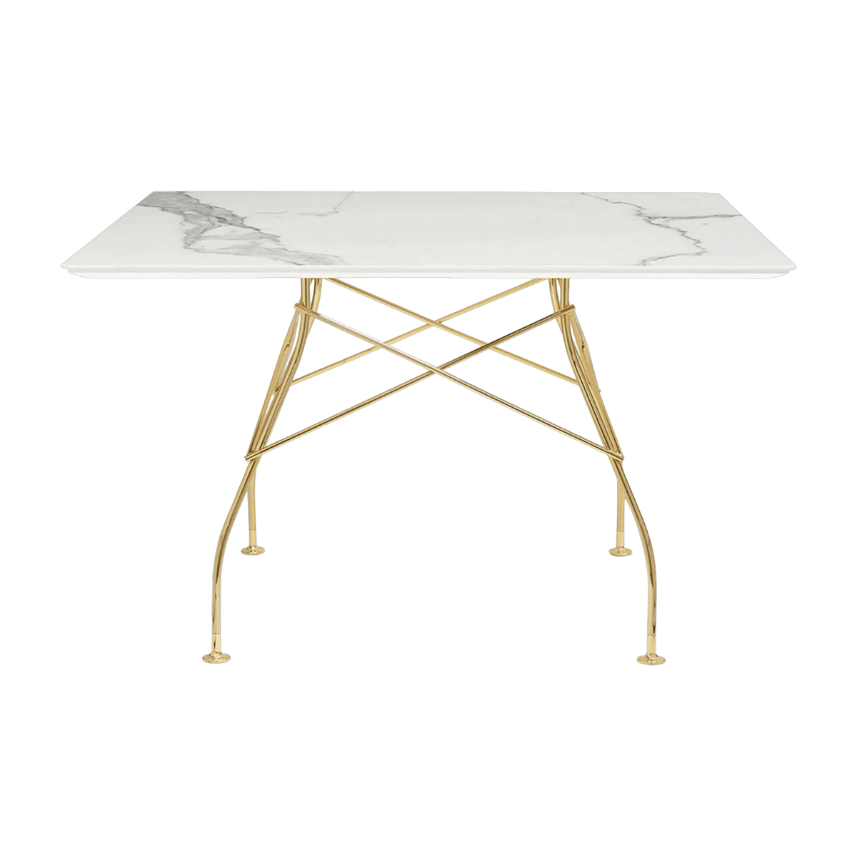 Table à manger effet marbre blanc et doré 118x118 Glossy - Kartell - The Cool Republic