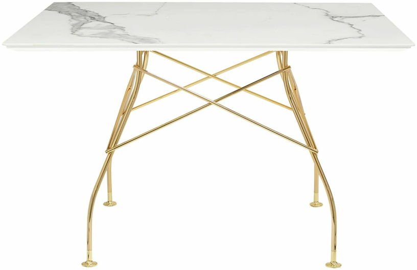 Table à manger effet marbre blanc et doré 118x118 Glossy - Kartell - The Cool Republic