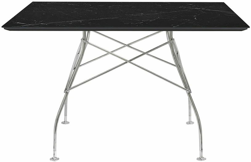 Table à manger effet marbre noir et chromé 118x118 Glossy - Kartell - The Cool Republic