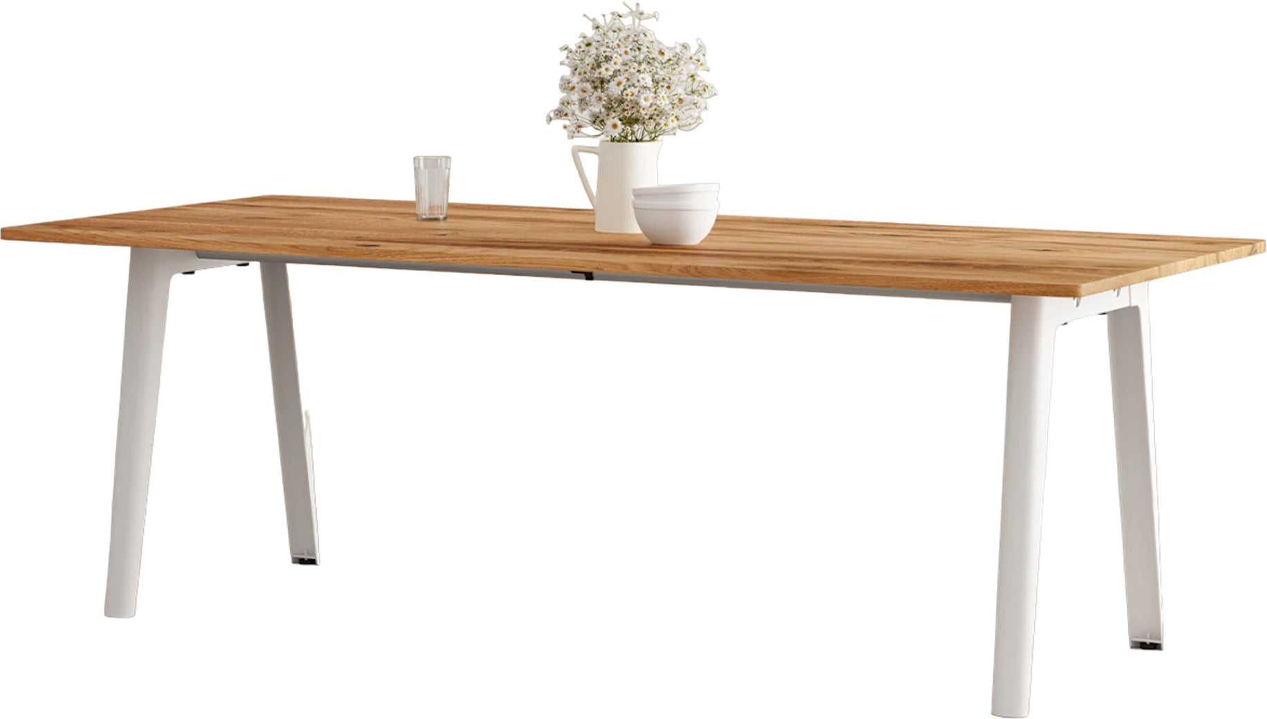 Table à manger en bois ancien et piètement en acier blanc 220 x 95 x 75 cm New modern - TIPTOE