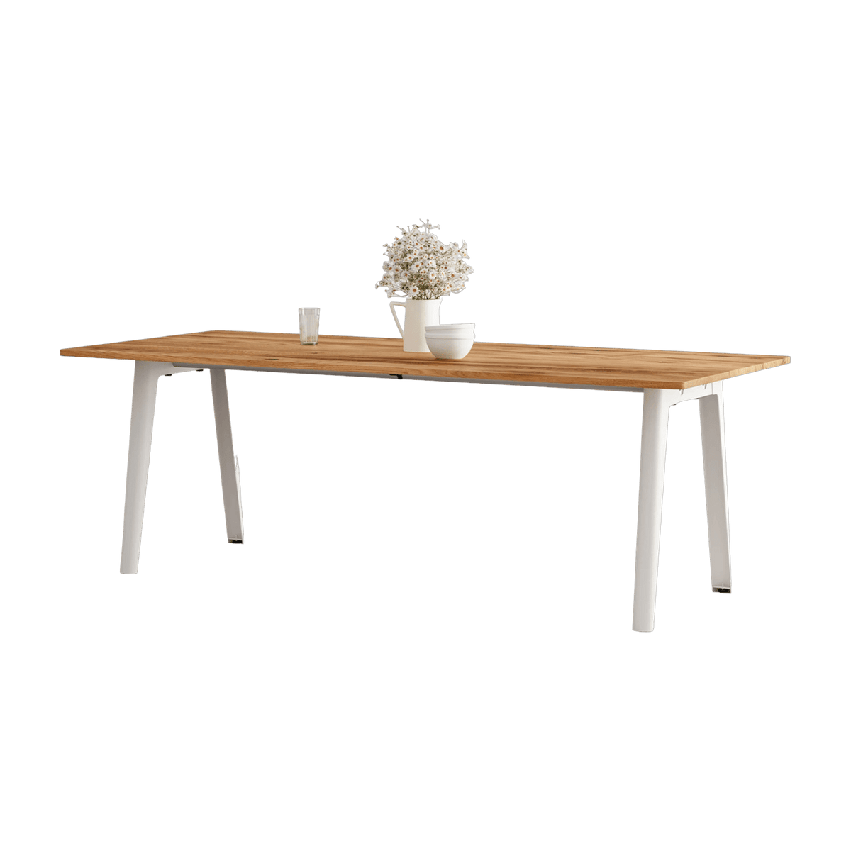 Table à manger en bois ancien et piètement en acier blanc 220 x 95 x 75 cm New modern - TIPTOE - The Cool Republic