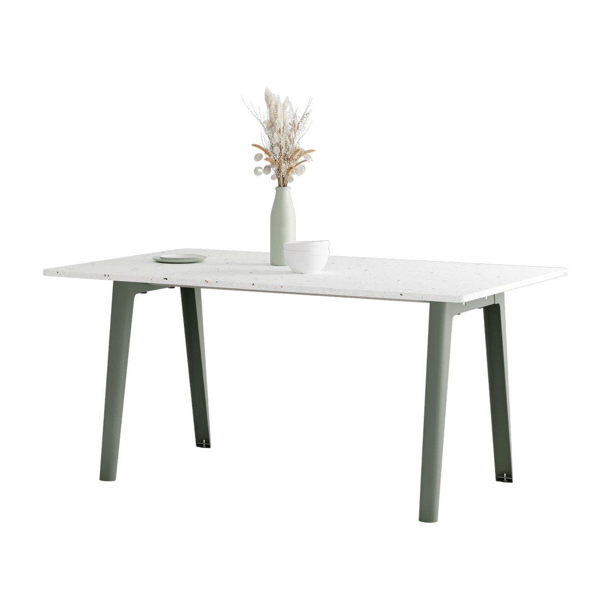 New Modern white recycled plastic dining table 160 x 95 cm with grey eucalyptus legs - Tiptoe - The Cool Republic