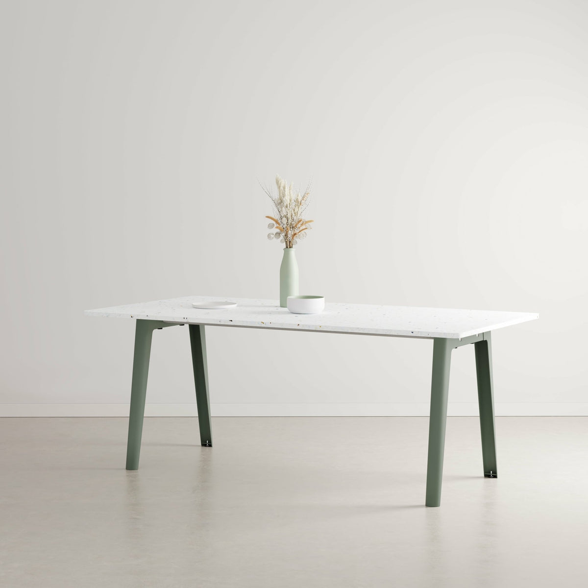 New Modern white recycled plastic dining table 190 x 95 cm with grey eucalyptus legs - Tiptoe - The Cool Republic