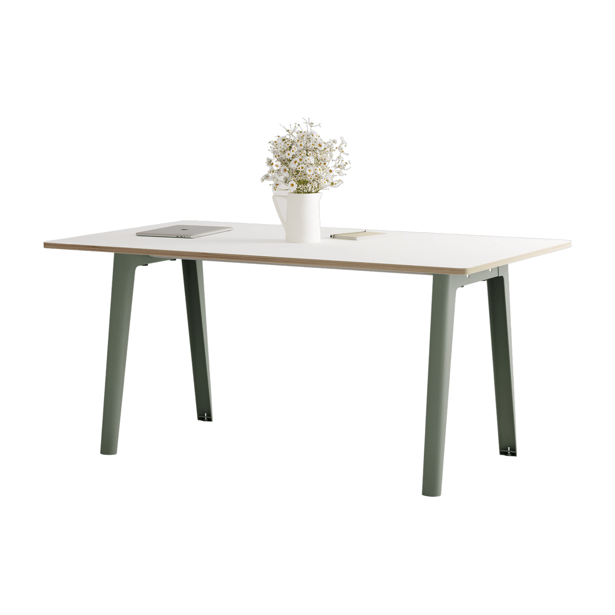 New Modern white laminate dining table 160 x 95 cm with grey eucalyptus legs - Tiptoe - The Cool Republic