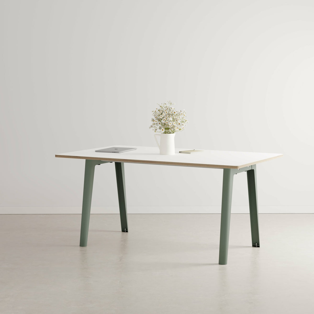 New Modern white laminate dining table 160 x 95 cm with grey eucalyptus legs - Tiptoe - The Cool Republic