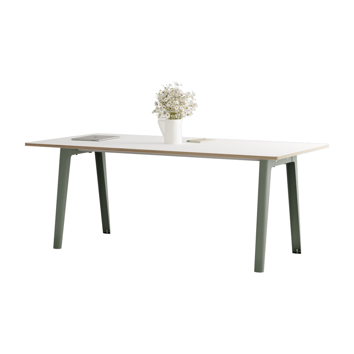 New Modern white laminate dining table 190 x 95 cm with grey eucalyptus legs - Tiptoe - The Cool Republic