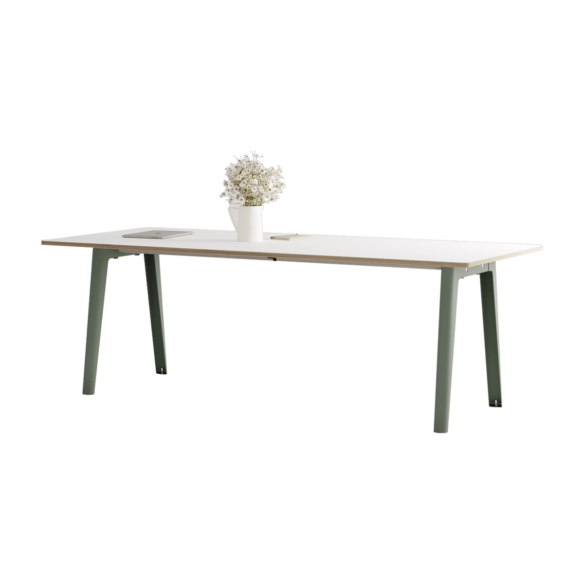 New Modern white laminate dining table 220 x 95 cm with grey eucalyptus legs - Tiptoe - The Cool Republic