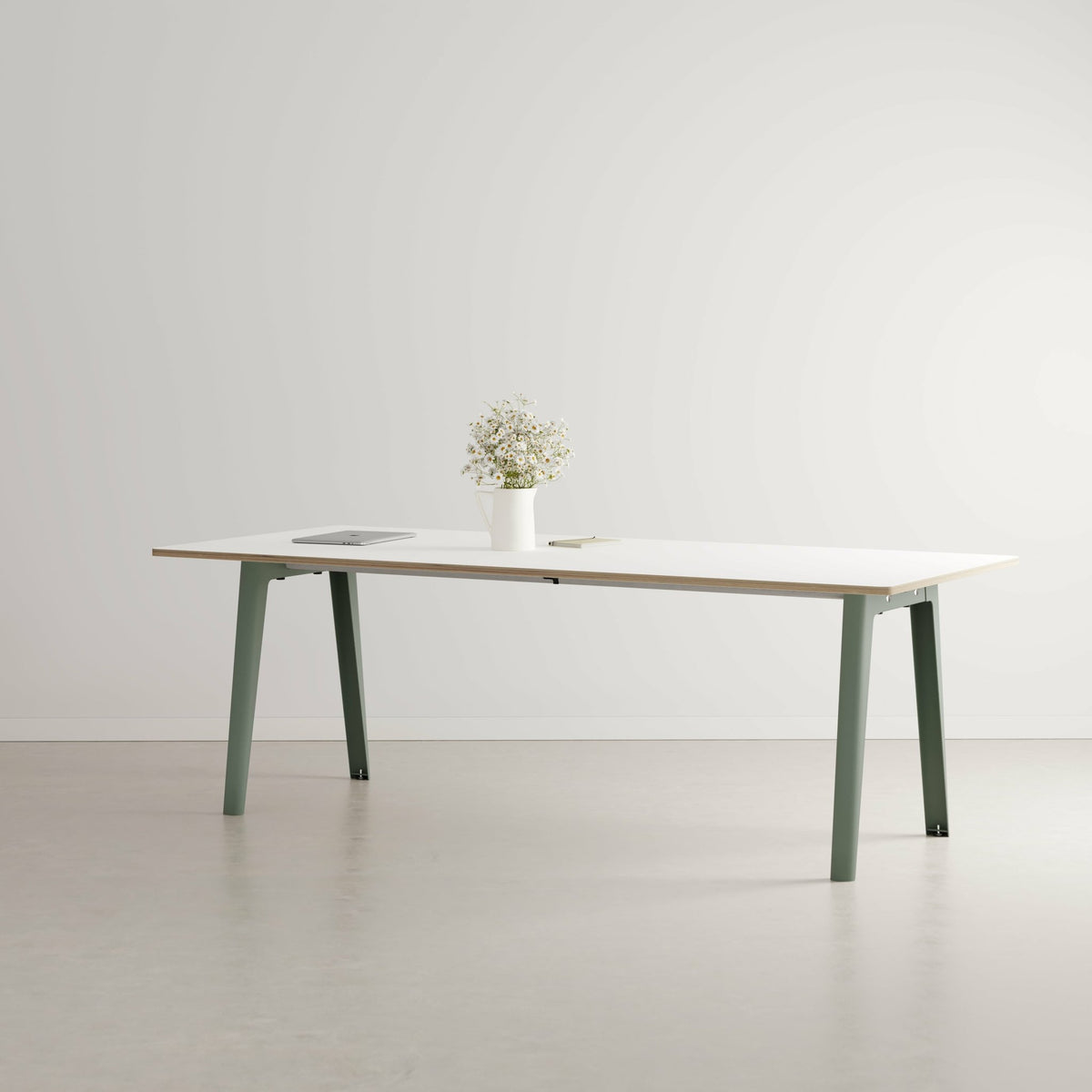 New Modern white laminate dining table 220 x 95 cm with grey eucalyptus legs - Tiptoe - The Cool Republic