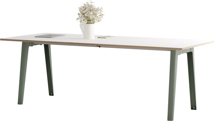 Table à manger en stratifié blanc 220 x 95 cm piètements gris eucalyptus New Modern - Tiptoe - The Cool Republic