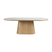Table à manger ovale en bois de chêne naturel et pierre blanche 200x90cm Octave - The Cool Republic - The Cool Republic