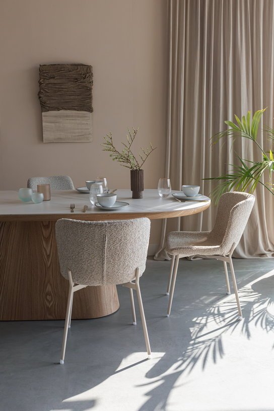 Table à manger ovale en bois de chêne naturel et pierre blanche 200x90cm Octave - The Cool Republic - The Cool Republic