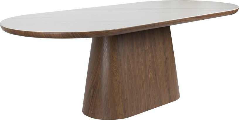 Table à manger ovale en bois de noyer et pierre blanche 180x90cm Octave - The Cool Republic - The Cool Republic