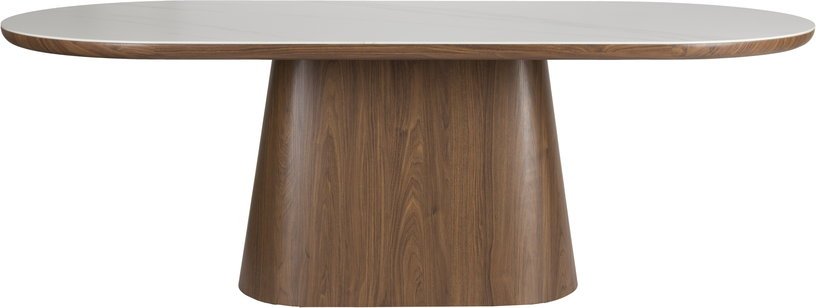 Table à manger ovale en bois de noyer et pierre blanche 180x90cm Octave - The Cool Republic - The Cool Republic