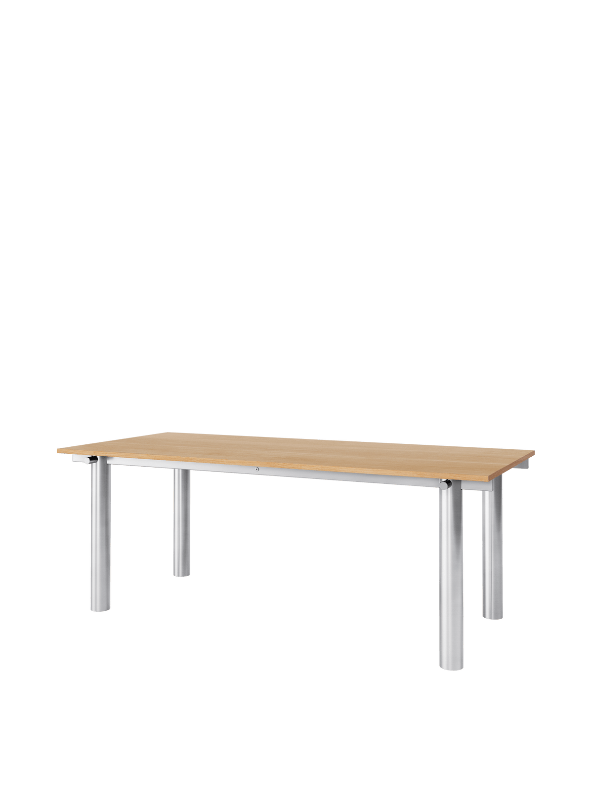 Table à manger rectangulaire en acier inoxydable brossé et chêne naturel vernis 200 x 90 cm Atura - Ferm Living - The Cool Republic