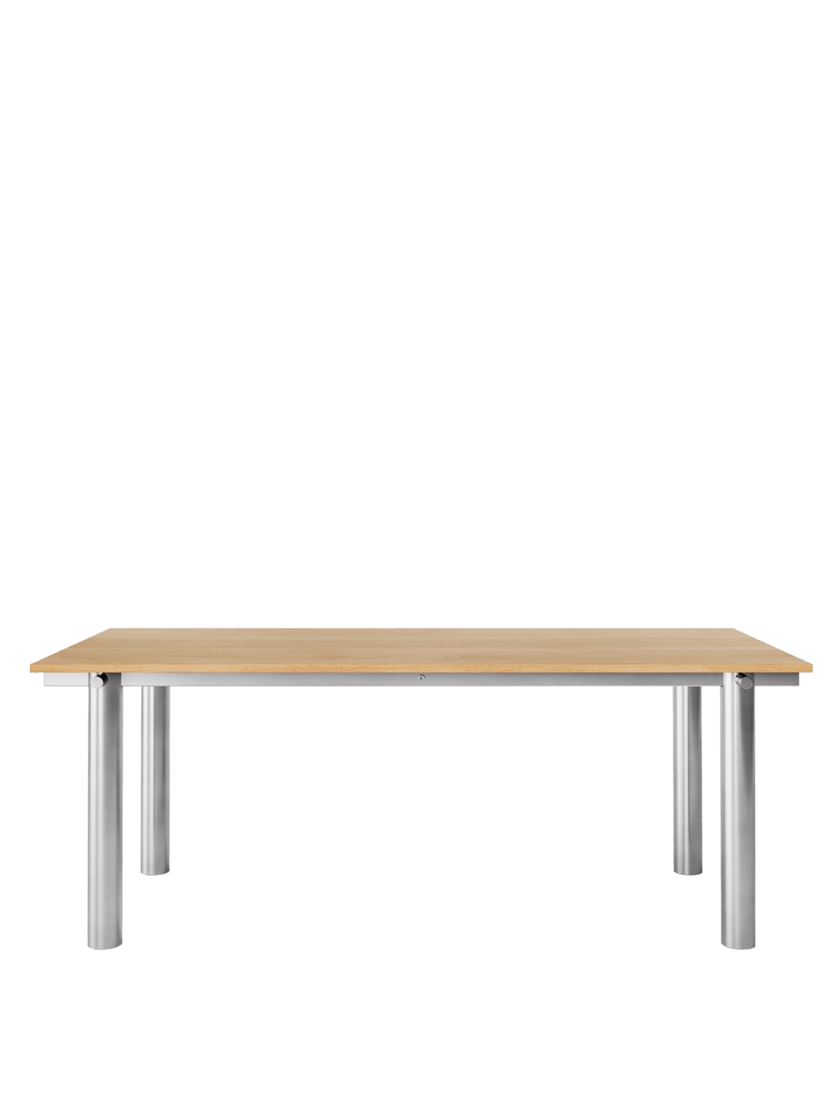 Table à manger rectangulaire en acier inoxydable brossé et chêne naturel vernis 200 x 90 cm Atura - Ferm Living - The Cool Republic