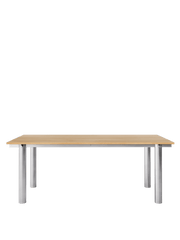Table à manger rectangulaire en acier inoxydable brossé et chêne naturel vernis 200 x 90 cm Atura - Ferm Living - The Cool Republic