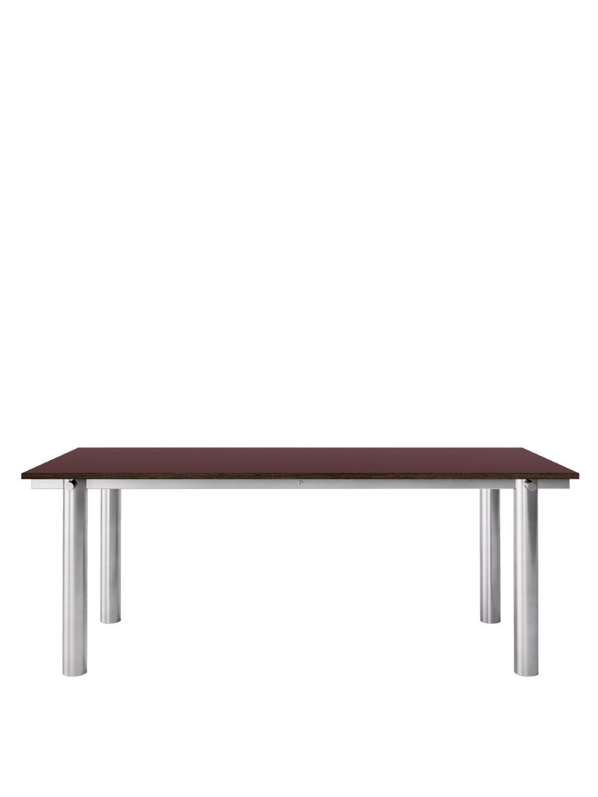 Table à manger rectangulaire en acier inoxydable brossé et lino bordeaux 200 x 90 cm Atura - Ferm Living - The Cool Republic
