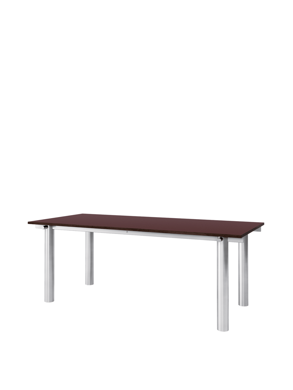 Table à manger rectangulaire en acier inoxydable brossé et lino bordeaux 200 x 90 cm Atura - Ferm Living - The Cool Republic
