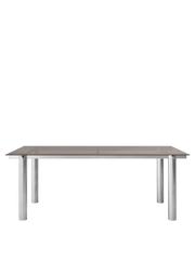 Table à manger rectangulaire en acier inoxydable brossé et verre teinté foncé 200 x 90 cm Atura - Ferm Living - The Cool Republic