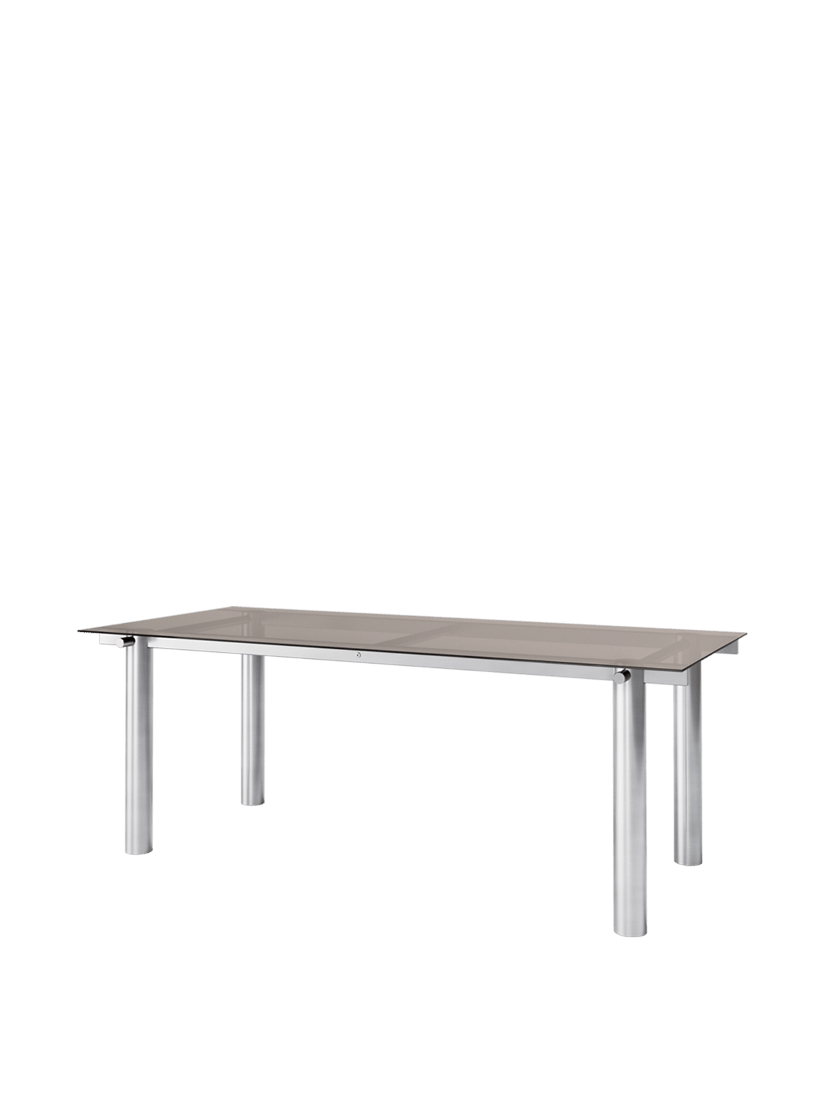 Table à manger rectangulaire en acier inoxydable brossé et verre teinté foncé 200 x 90 cm Atura - Ferm Living - The Cool Republic