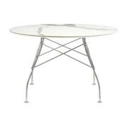 Table à manger ronde effet marbre blanc et chromé 118 cm Glossy - Kartell - The Cool Republic