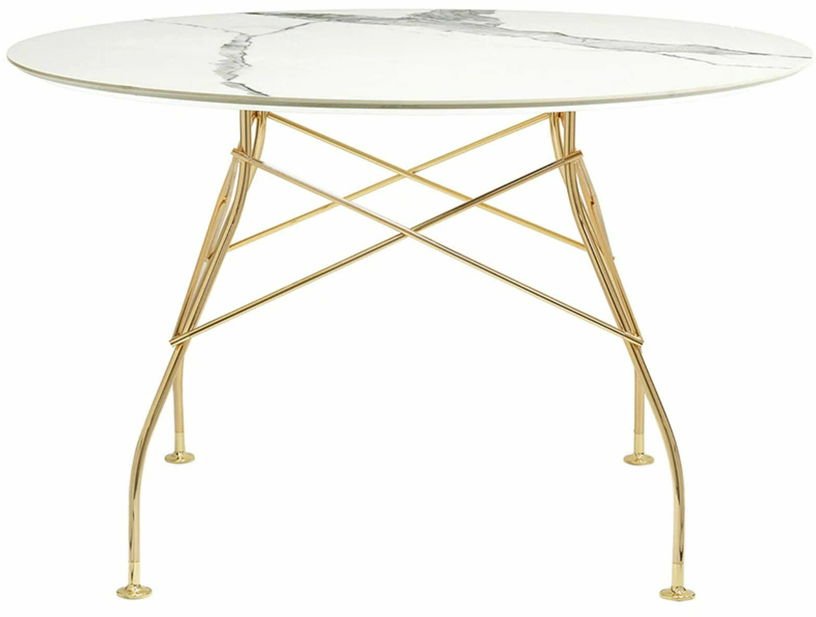 Table à manger ronde effet marbre blanc et doré 118 cm Glossy - Kartell - The Cool Republic