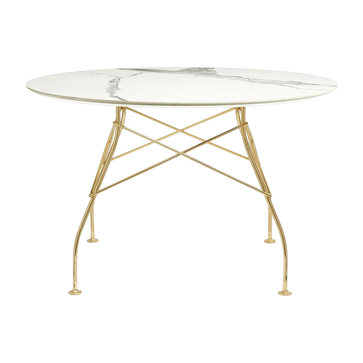 Table à manger ronde effet marbre blanc et doré 118 cm Glossy - Kartell - The Cool Republic