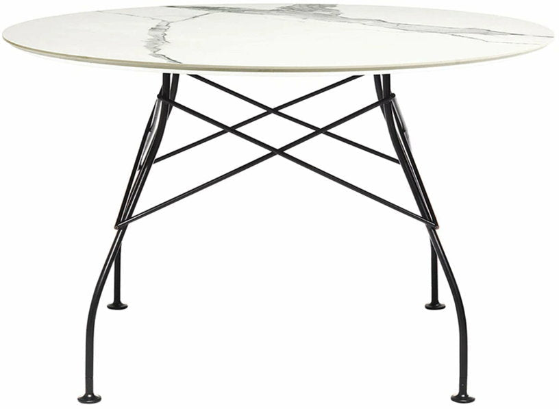 Table à manger ronde effet marbre blanc et noir 118 cm Glossy - Kartell - The Cool Republic