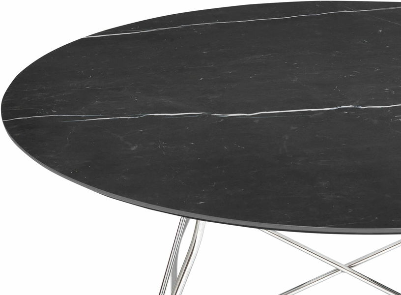 Table à manger ronde effet marbre noir et chromé 118 cm Glossy - Kartell - The Cool Republic