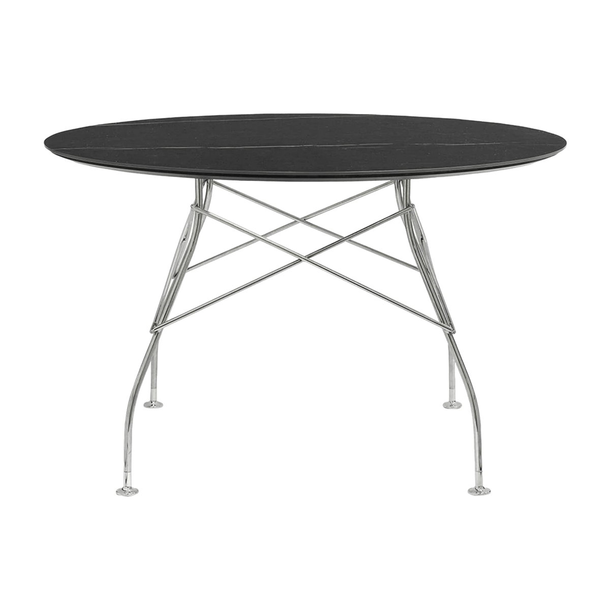 Table à manger ronde effet marbre noir et chromé 118 cm Glossy - Kartell - The Cool Republic