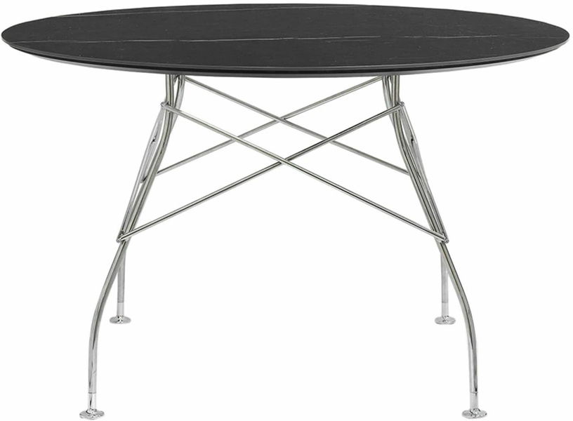 Table à manger ronde effet marbre noir et chromé 118 cm Glossy - Kartell - The Cool Republic