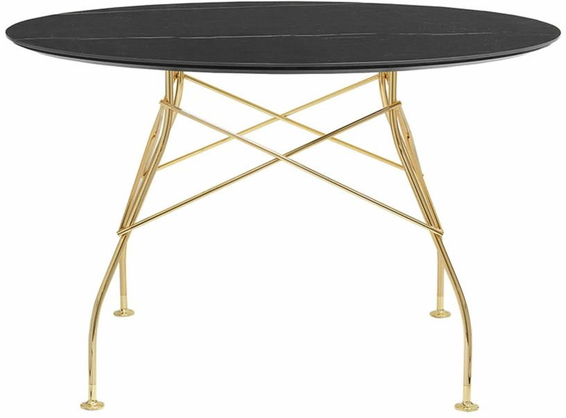 Table à manger ronde effet marbre noir et doré 118 cm Glossy - Kartell - The Cool Republic