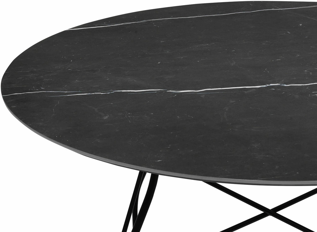 Table à manger ronde effet marbre noir et noir 118 cm Glossy - Kartell - The Cool Republic