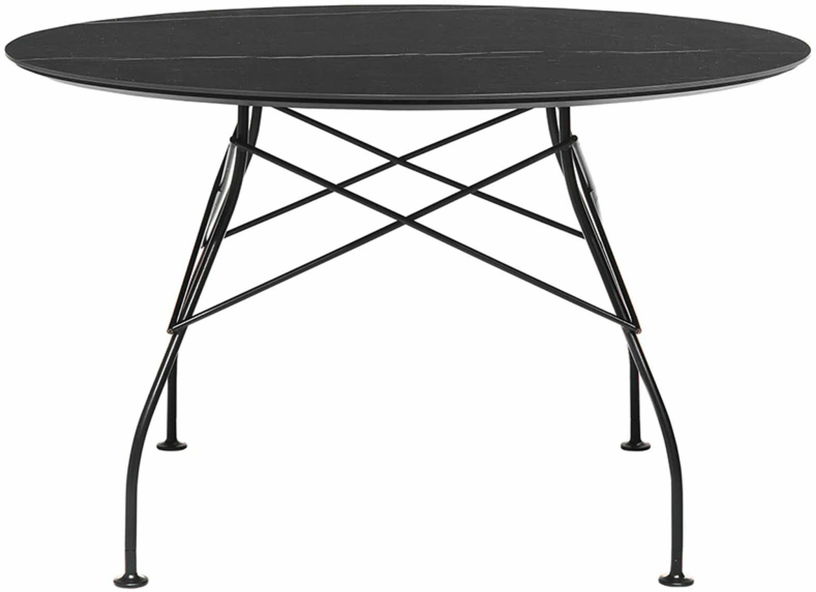 Table à manger ronde effet marbre noir et noir 118 cm Glossy - Kartell - The Cool Republic