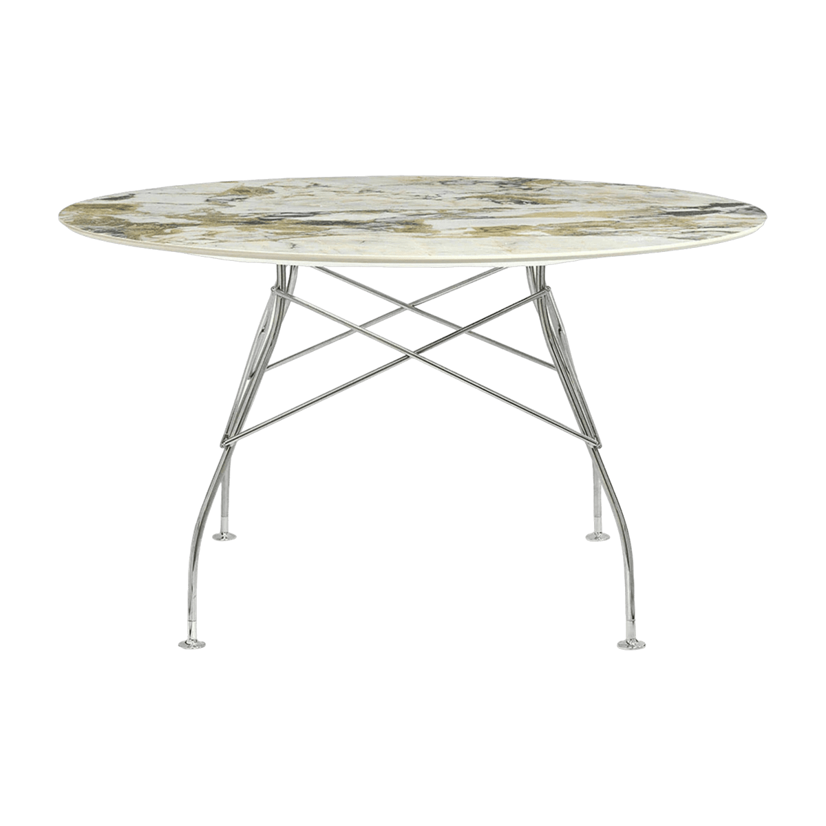 Table à manger ronde effet marbre Symphonie et chromé 128 cm Glossy - Kartell - The Cool Republic