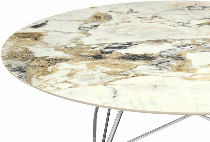 Table à manger ronde effet marbre Symphonie et chromé 128 cm Glossy - Kartell - The Cool Republic