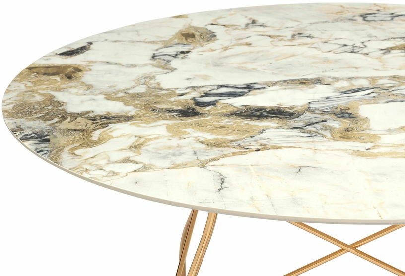 Table à manger ronde effet marbre Symphonie et doré 128 cm Glossy - Kartell - The Cool Republic
