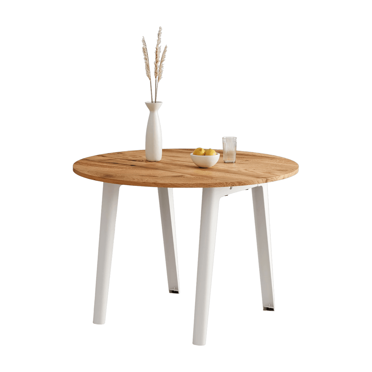 Table à manger ronde en bois ancien et piètement en acier blanc 110 x 75 cm New modern - TIPTOE - The Cool Republic