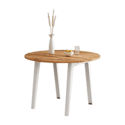 Table à manger ronde en bois ancien et piètement en acier blanc 110 x 75 cm New modern - TIPTOE - The Cool Republic