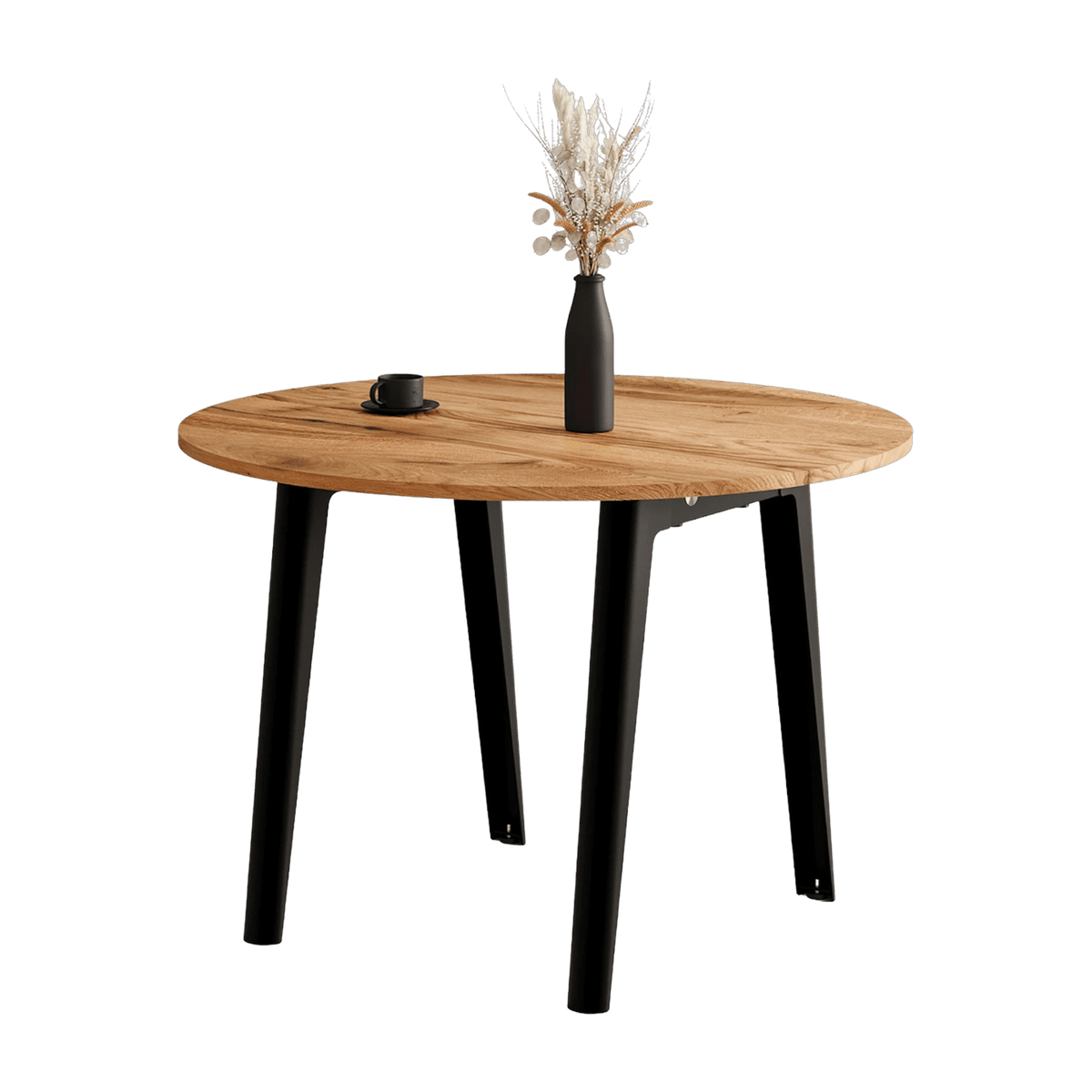 Table à manger ronde en bois ancien et piètement en acier noir 110 x 75 cm New modern - TIPTOE - The Cool Republic