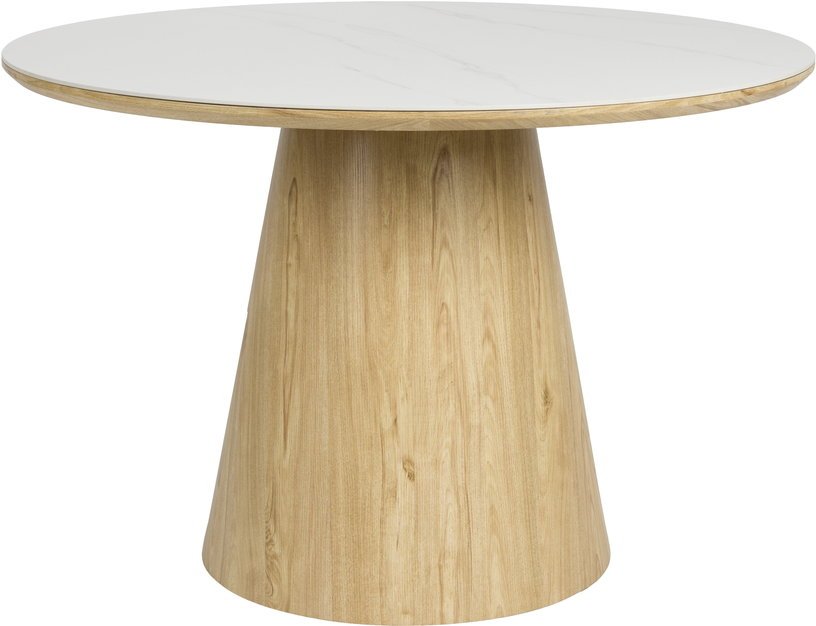 Table à manger ronde en bois de chêne naturel et pierre blanche 115cm Octave - The Cool Republic - The Cool Republic