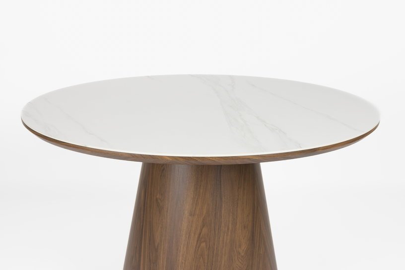 Table à manger ronde en bois de noyer et pierre blanche 115cm Octave - The Cool Republic - The Cool Republic