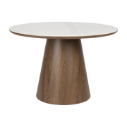 Table à manger ronde en bois de noyer et pierre blanche 115cm Octave - The Cool Republic - The Cool Republic