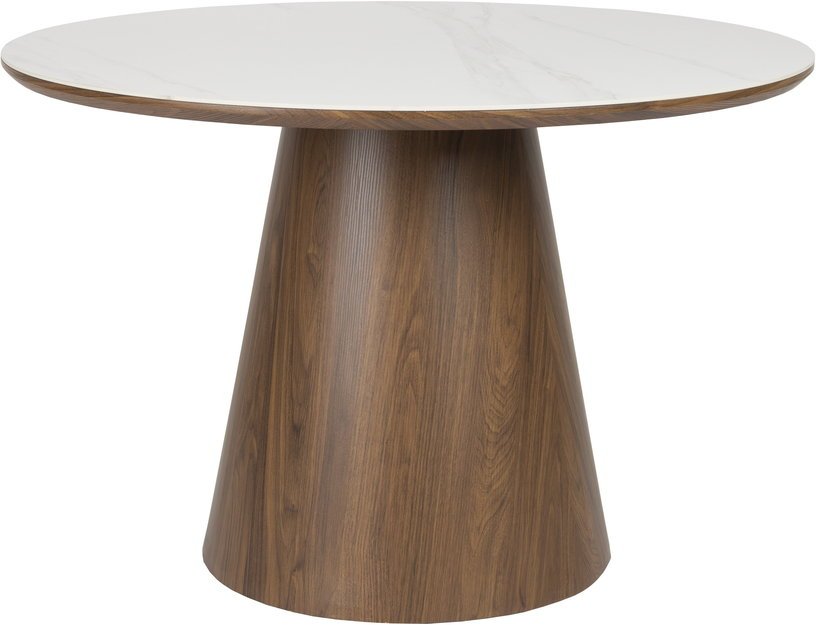 Table à manger ronde en bois de noyer et pierre blanche 115cm Octave - The Cool Republic - The Cool Republic