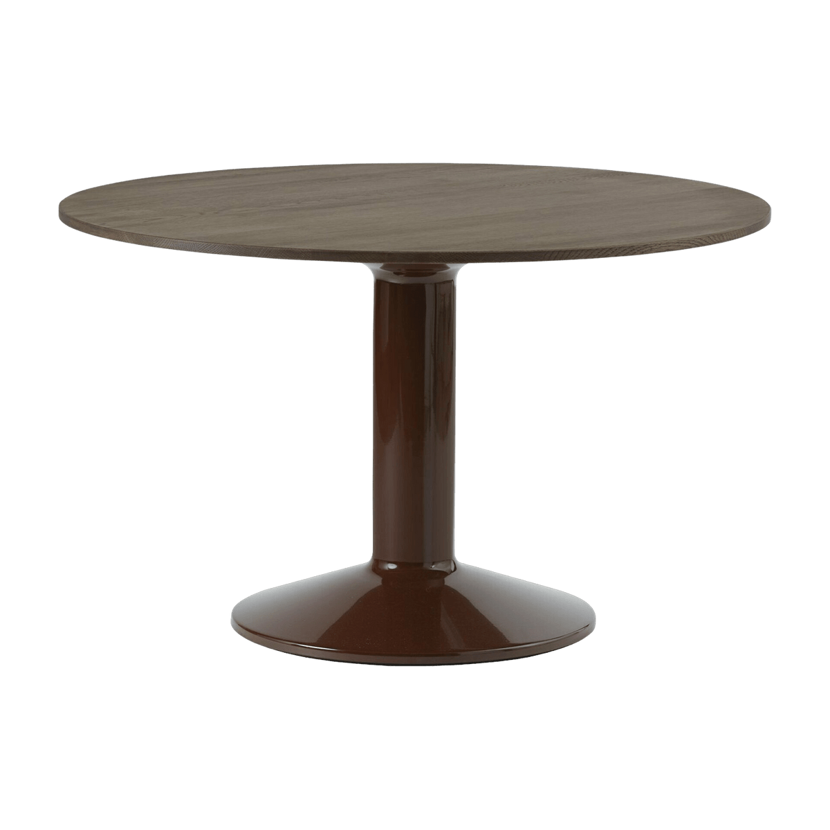 Table à manger ronde en chêne massif foncé et piètement rouge 120 cm Midst - Muuto - The Cool Republic
