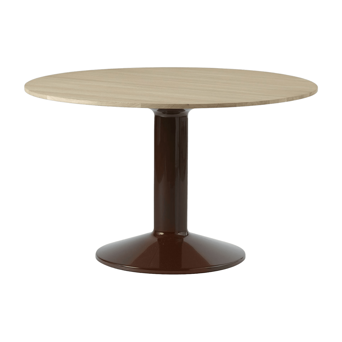 Table à manger ronde en chêne massif huilé et piètement rouge 120 cm Midst - Muuto - The Cool Republic