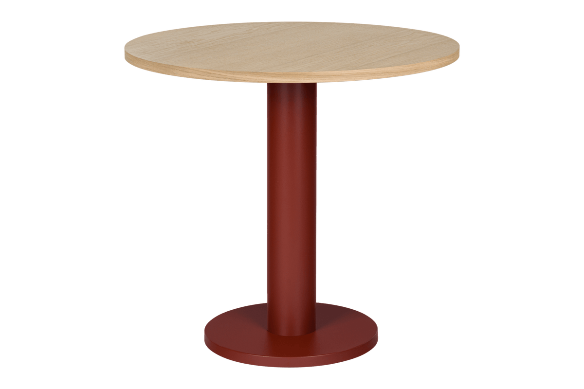 Table à manger ronde en frêne et acier rouge et beige 80x80x73 cm Sool Café - noo.ma - The Cool Republic
