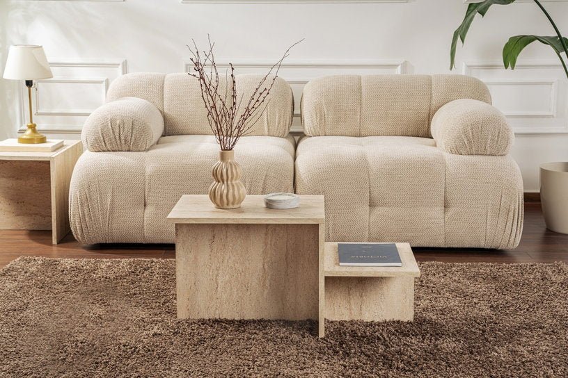Table basse asymétrique effet travertin 80x40cm Harmony - Home Design - The Cool Republic