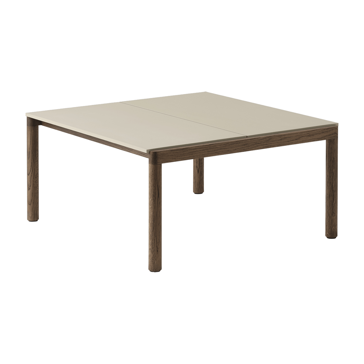 Table basse en grès beige sable lisse et chêne foncé 85 x 80 cm Couple - Muuto - The Cool Republic